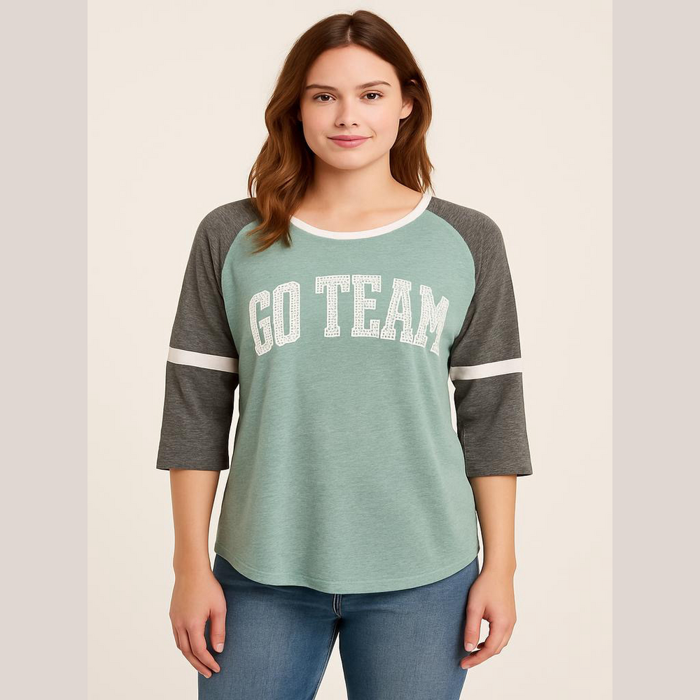 Anneliese Go Team Raglan Top 2X with Rhinestones